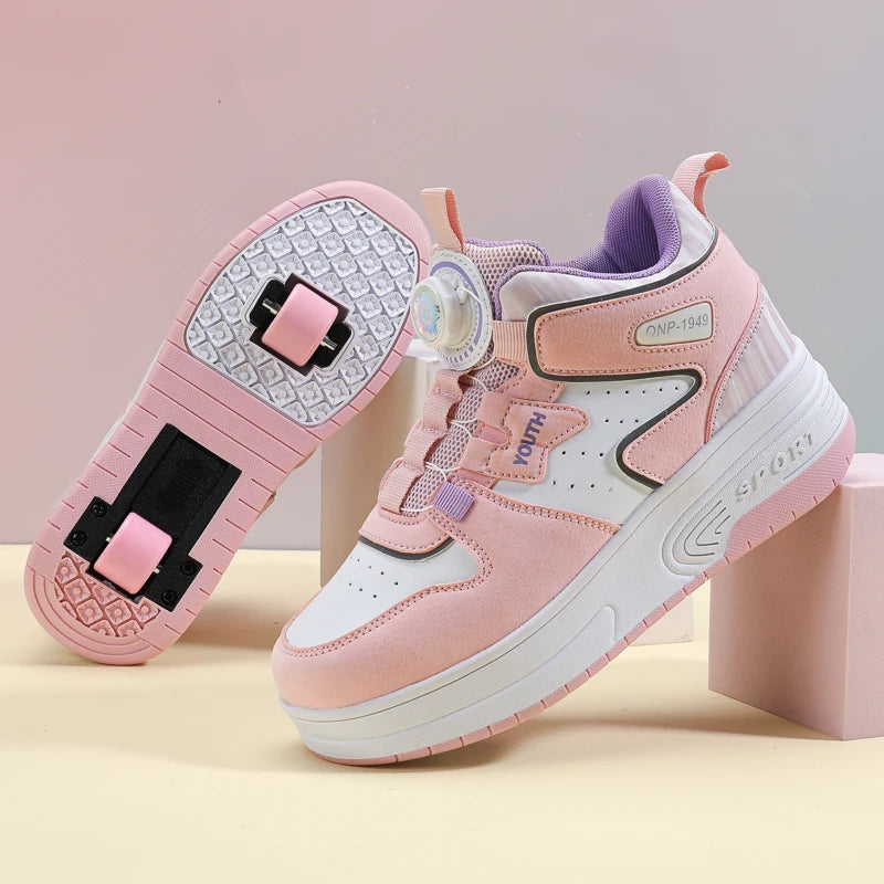 Chaussures de patin à roulettes pour enfants, baskets pour enfants avec deux roues pour garçons et filles, chaussures de course décontractées pour adultes, taille 31-42