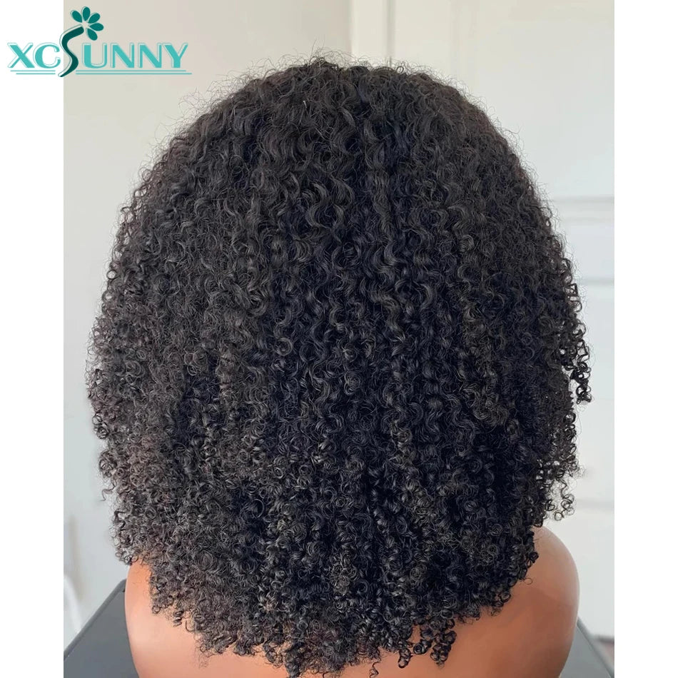 Perruques de cheveux humains bouclés crépus avec frange pour femmes noires, perruque naturelle, brésilienne, fabriquée à la machine, cuir chevelu rond
