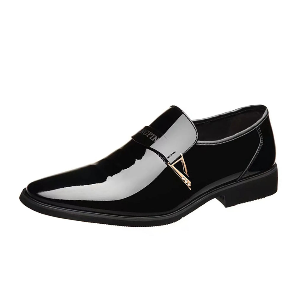 Chaussures en cuir verni PU noir pour hommes, chaussures d'affaires décontractées, chaussures de travail formelles pour le bureau, fête de mariage