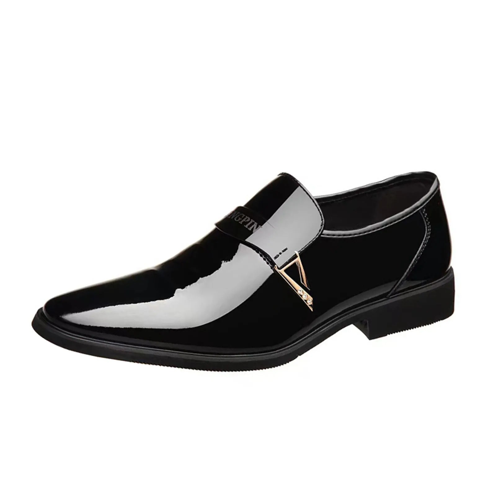 Chaussures en cuir verni PU noir pour hommes, chaussures d'affaires décontractées, chaussures de travail formelles pour le bureau, fête de mariage