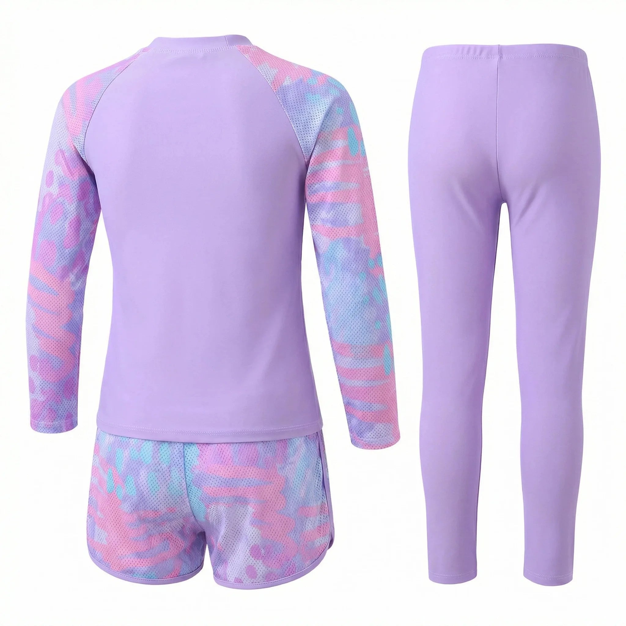Ensemble de maillot de bain trois pièces pour enfants, ensemble de maillot de bain violet, manches longues et pantalon long