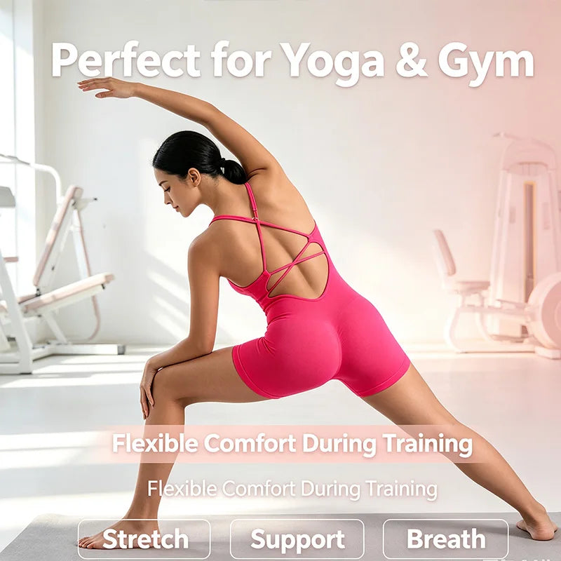Ensemble de sport moulant sans couture une pièce avec legging de yoga et brassière dos nu sexy pour amincir les hanches et le fitness