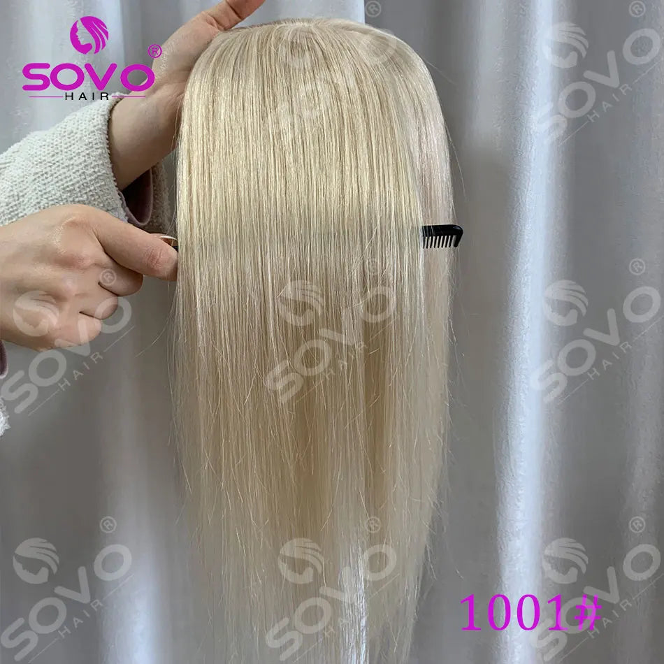 Topper de cheveux humains lisses avec mèches pour femmes 10x12CM, postiche à base de peau avec 4 clips, cheveux humains véritables respirants