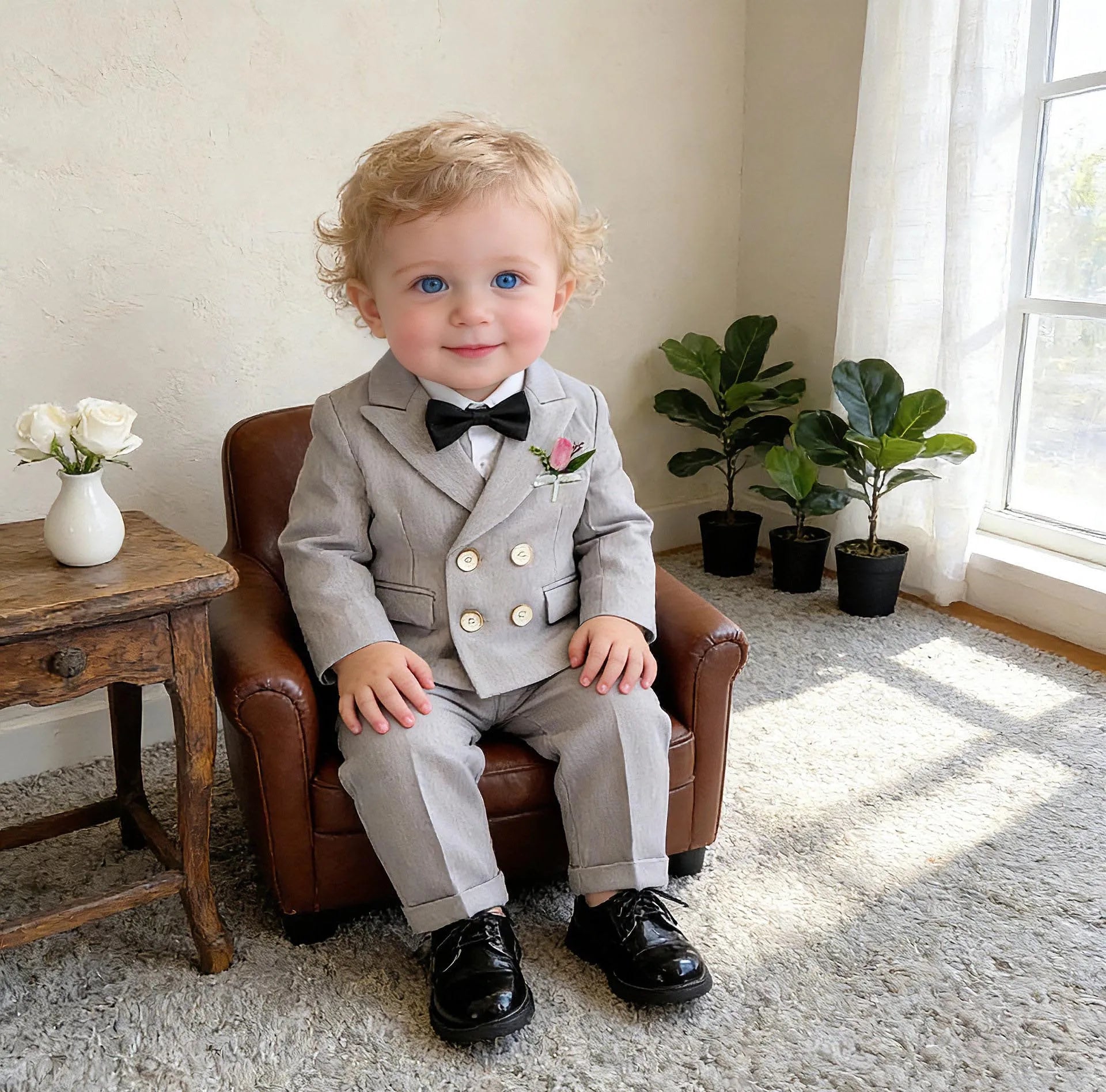 Costume de photographie pour garçons de 1 an, style britannique, beige, pour mariage, spectacle ou cérémonie, pour enfants