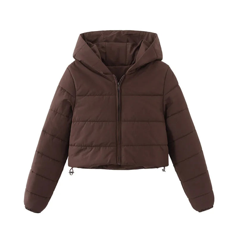 Veste matelassurera courte zippée pour femme, vêtements d'extérieur optiques chauds, chemise, parkas, tenues, café, hiver