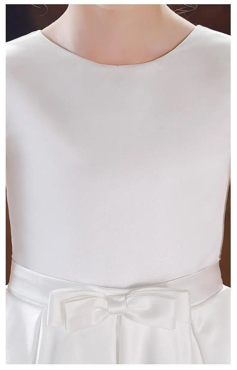 Robe de baptême en satin blanc, robe de mariée pour enfant, robe de soirée élégante pour filles, robe de princesse pour anniversaire, 4-12 ans