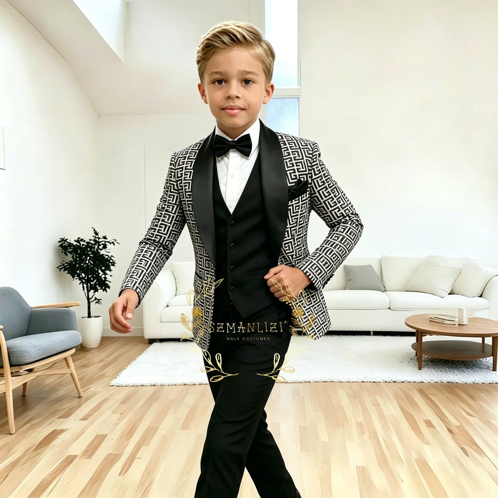 Costume à carreaux pour garçons, ensemble 3 pièces, Blazer pour enfants, veste de smoking pour mariage, gilet et pantalon, vêtements slim fit pour garçons de 2 à 16 ans