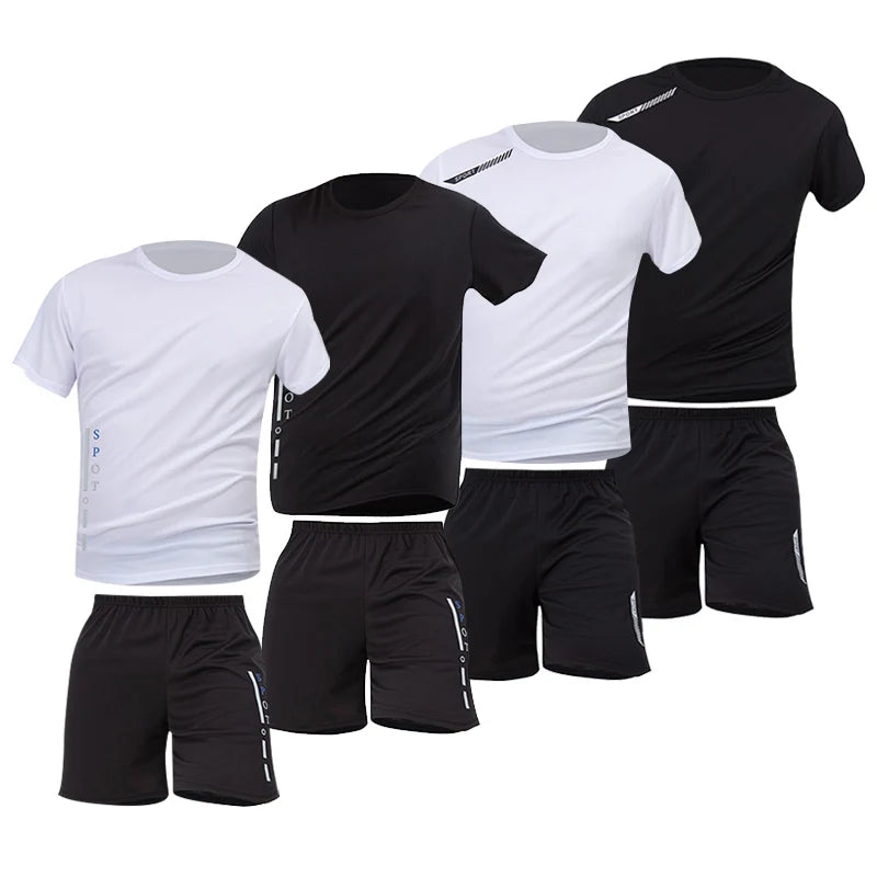 2 ensembles de taille européenne et américaine homme pantalon court à manches courtes costume homme T-shirt décontracté costume de course de remise en forme de sport