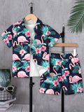 Ensemble chemise à manches courtes et short pour garçons, style vacances hawaïennes, pour les vacances à la plage, tenue décontractée d'été
