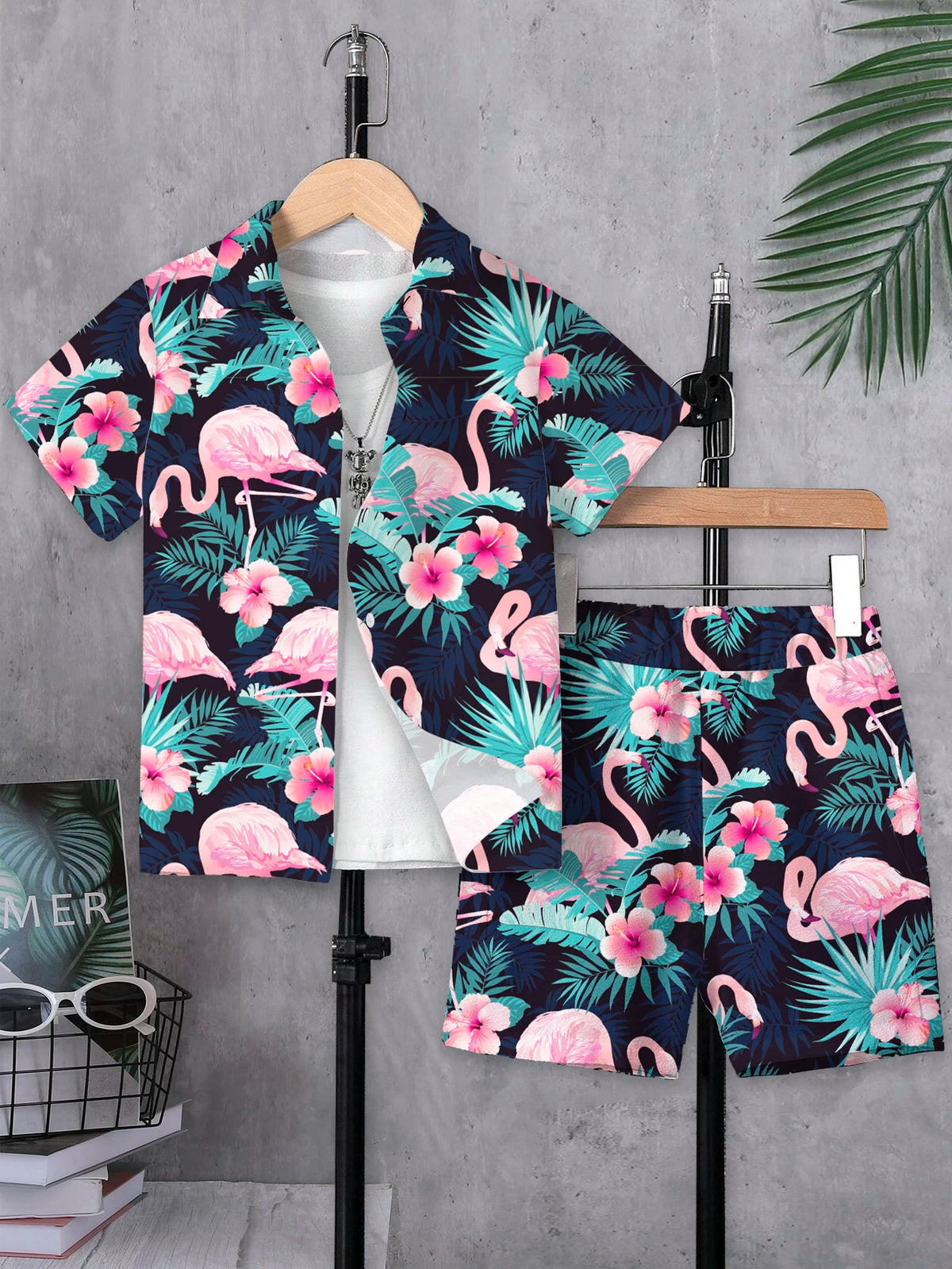 Ensemble chemise à manches courtes et short pour garçons, style vacances hawaïennes, pour les vacances à la plage, tenue décontractée d'été
