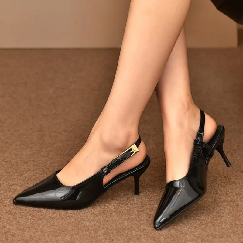 Escarpins à talons hauts pointus pour femmes, sandales sexy à talon fin et bride arrière, élégantes chaussures de soirée en cuir verni