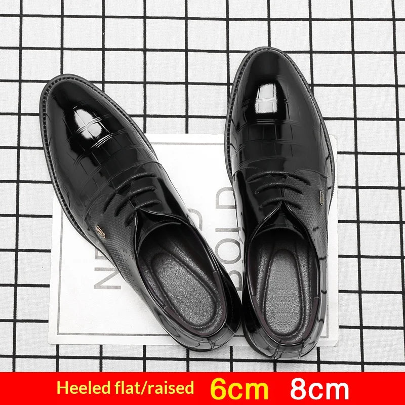 Chaussures rehaussantes pour hommes, élévation de 6/8 cm, invisibles, en cuir, style Oxford Derby, pour mariage et affaires, à lacets