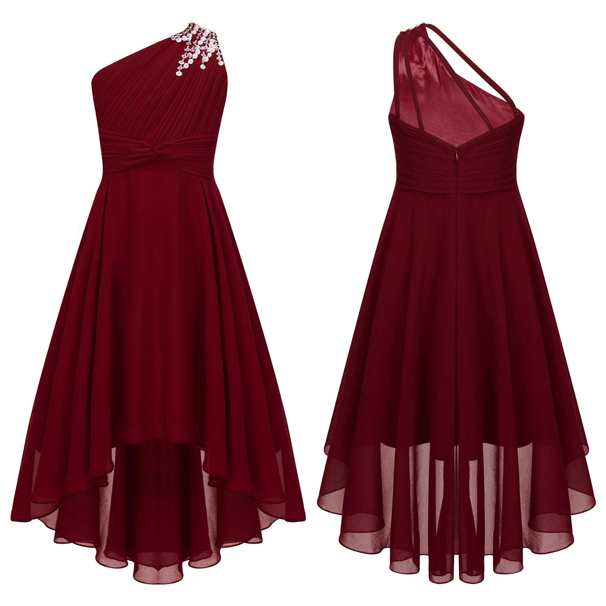 Robe d'été en mousseline de soie pour filles, tenue de princesse à paillettes, asymétrique épaule dénudée, sans manches, robe Maxi de demoiselle d'honneur junior, robes de fête de mariage