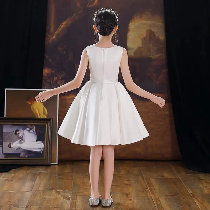 Robe de baptême en satin blanc, robe de mariée pour enfant, robe de soirée élégante pour filles, robe de princesse pour anniversaire, 4-12 ans