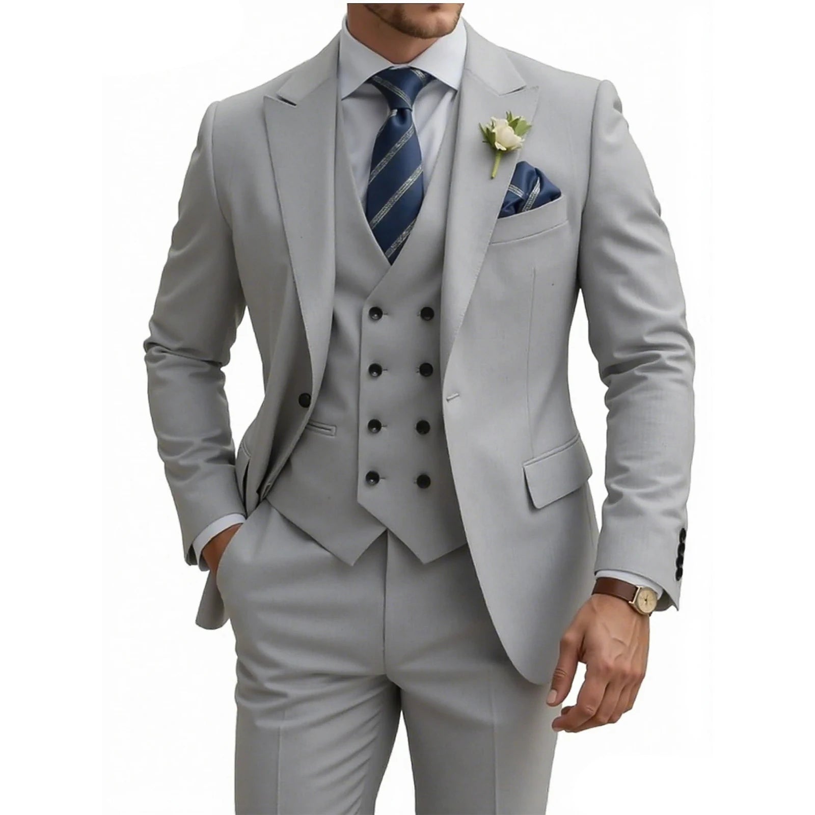 Costume homme 3 pièces slim fit, double boutonnage, pour mariage, bal, cérémonie, dîner formel, smoking