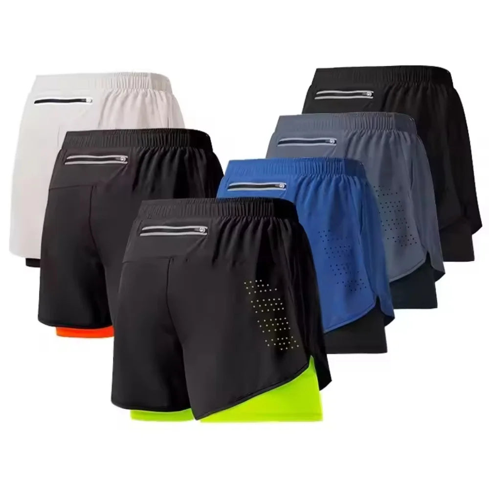 Nouveaux shorts d'été 2 en 1 pour hommes, pantalons de plage double couche, pantalons de sport respirants et à séchage rapide