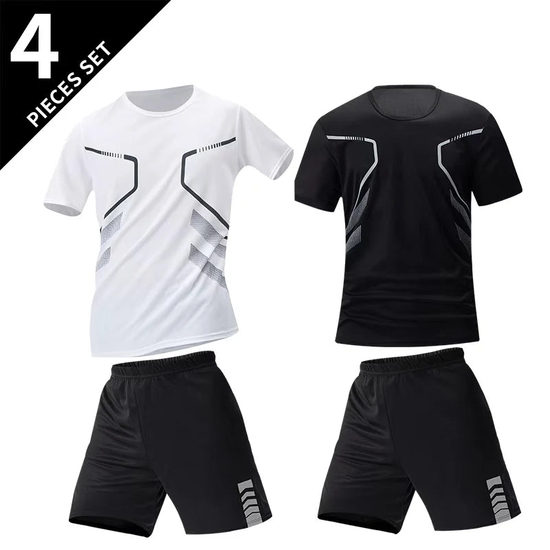 2 ensembles de taille européenne et américaine homme pantalon court à manches courtes costume homme T-shirt décontracté costume de course de remise en forme de sport