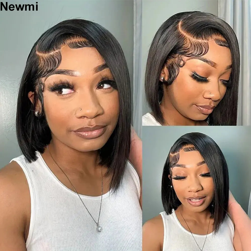 Newmi Bob perruques courte Bob perruque dentelle avant perruques de cheveux humains cheveux raides 13x4 dentelle frontale cheveux humains Bob perruques pour les femmes