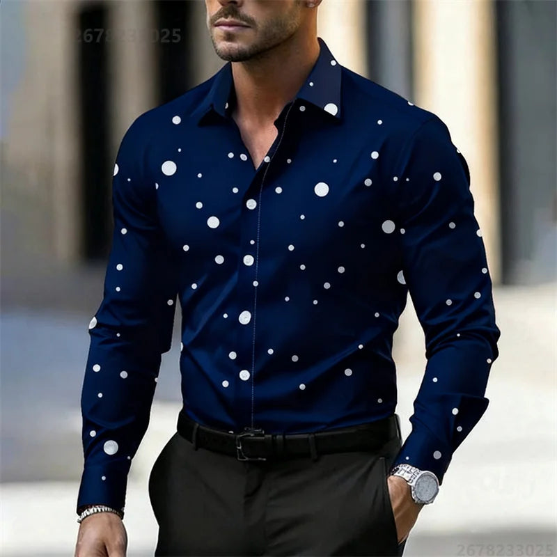 Nouvelle Chemise Décontractée à Manches Longues et Col à Revers à Pois pour Homme 2025 – Respirante, Confortable, Coupe Slim, Tendance, pour l'Extérieur – Tailles XS-6XL