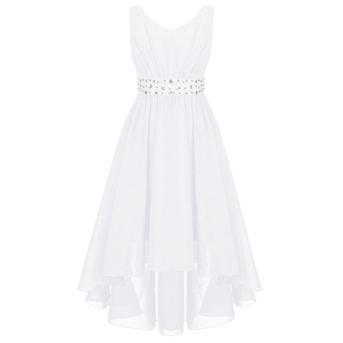 Robe de princesse à fleurs pour filles, robe formelle de demoiselle d'honneur junior, de fête de mariage, sans manches, froncée, jupe haute et basse en mousseline de soie, robes de bal