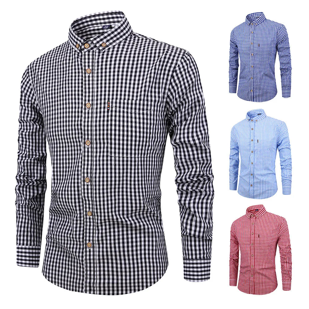2025 nouveaux hommes coton Plaid à manches longues chemise classique Plaid chemise décontractée respirant et confortable affaires décontracté