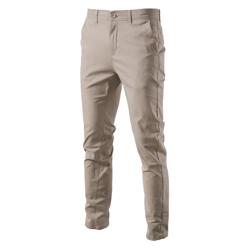 Nouveau Pantalon Décontracté d'Été 2026 pour Homme, 97% Coton, Couleur Unie, Coupe Slim Extensible, Gris, Fin, Style Business, Vêtement de Marque Masculin