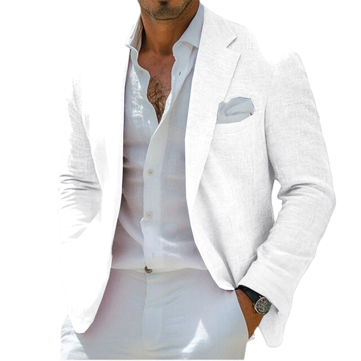 Blazer en lin pour homme, revers cranté, 2 boutons, coupe ajustée, veste de costume légère et respirante, idéale pour l'été, la plage, les mariages, le sport ou le quotidien