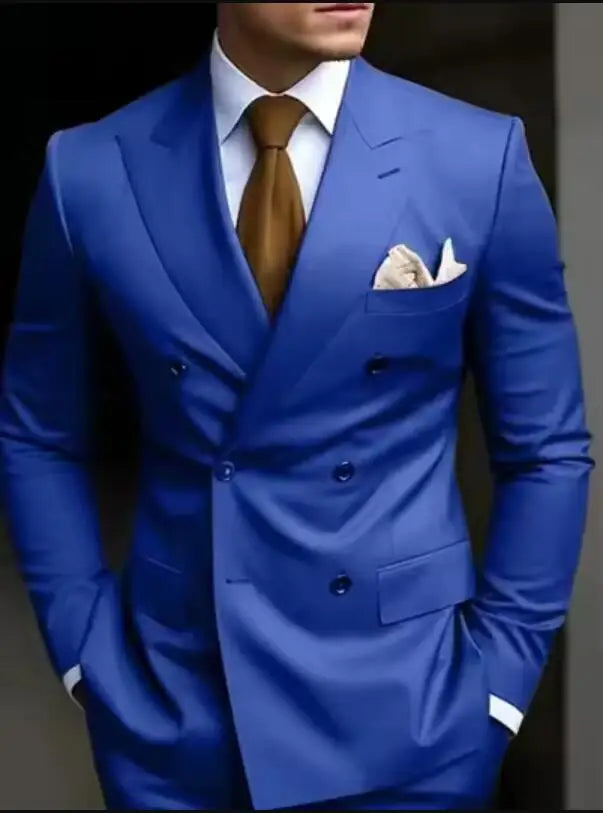 Costumes de mariage sur mesure à double boutonnage pour hommes, blazer formel à revers pointu imbibé, coupe couvertes, veste et pantalon 2 pièces, marron, haute qualité, 2024