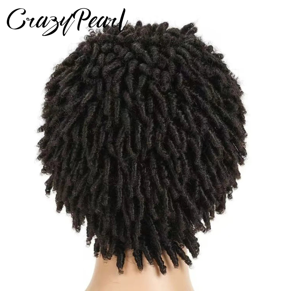 Perruques Courtes Pixie Cut Dreadlocks Couleur Naturelle Afro Twists Dreadlocks Lace Frontal Faux Locs Perruques de Remplacement Cheveux Tressés