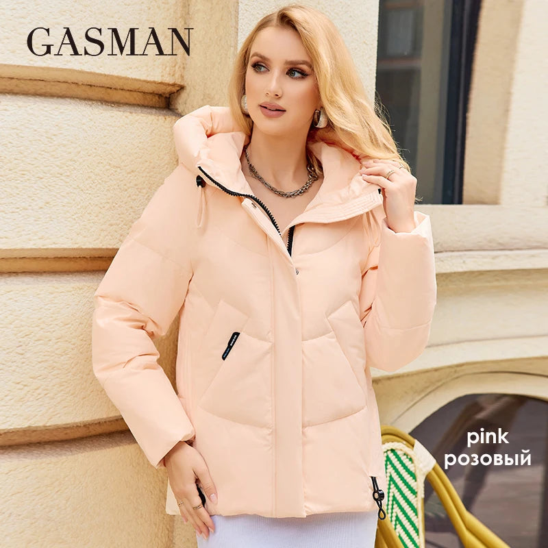 GASMAN 2023 hiver doudoune femmes court classique fermeture éclair conception poche col montant à capuche mince manteau femmes Parkas 83319
