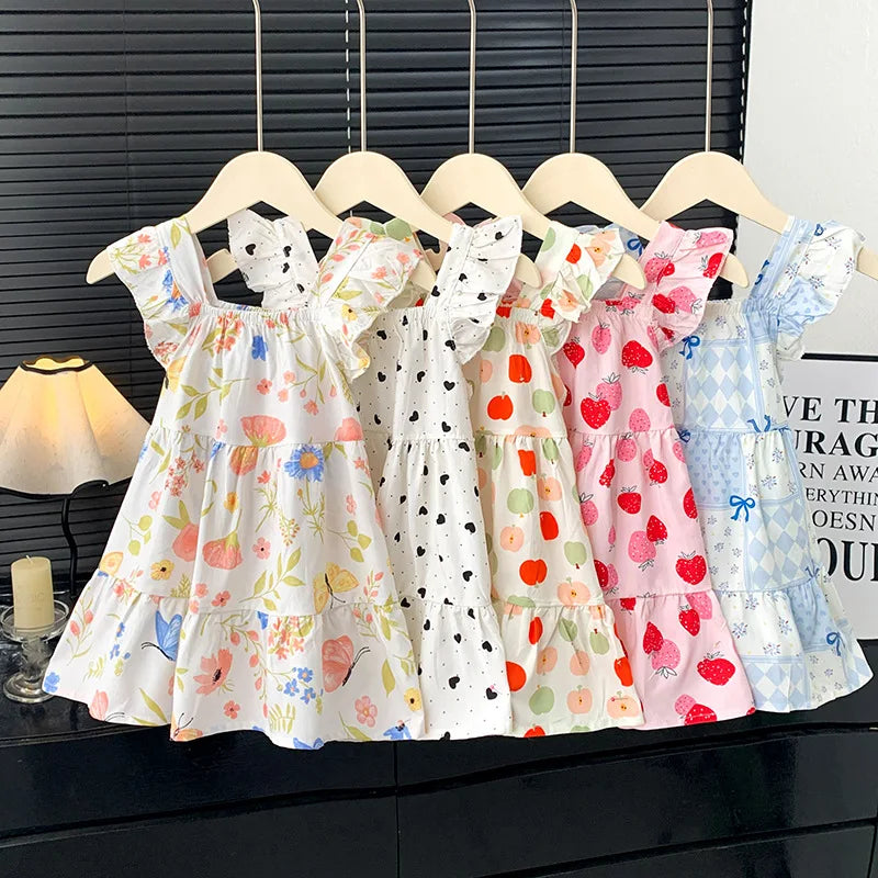 Robe d'été 2026 pour filles à manches volantées, robes de princesse imprimées à volants pour enfants de 1 à 12 ans, vêtements de vacances