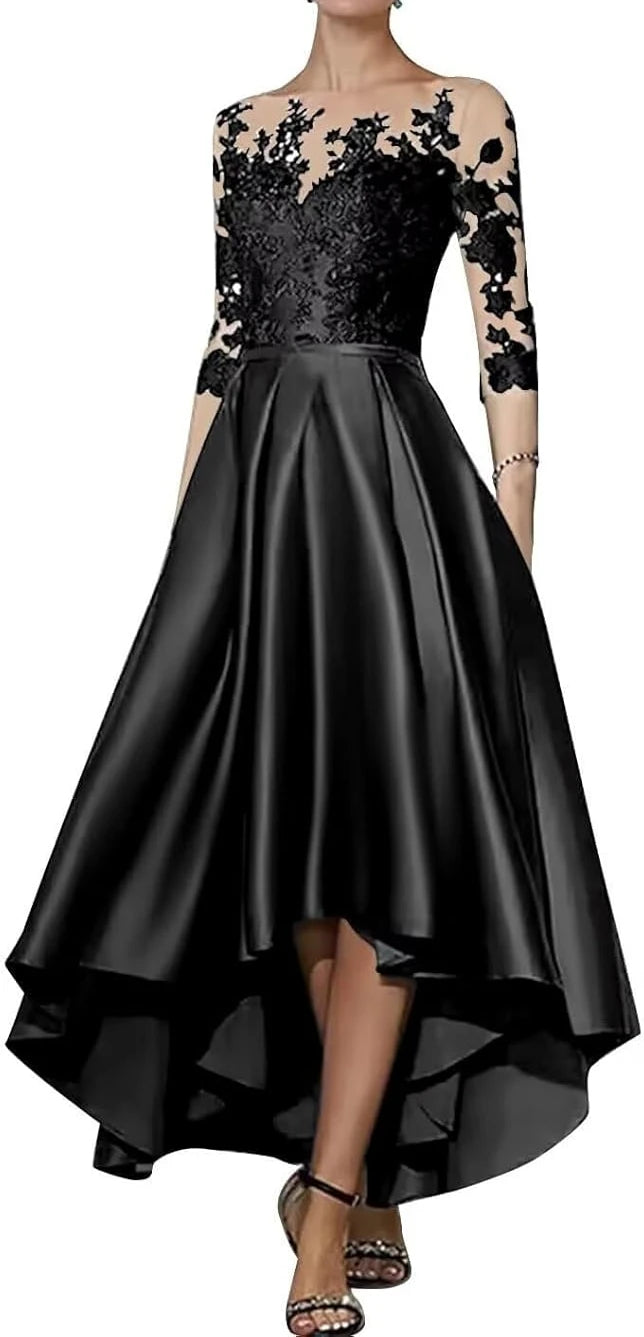 Robe en satin à col en V pour mère de la mariée, robe trapèze élégante longueur thé, devant court, dos long, invité de mariage