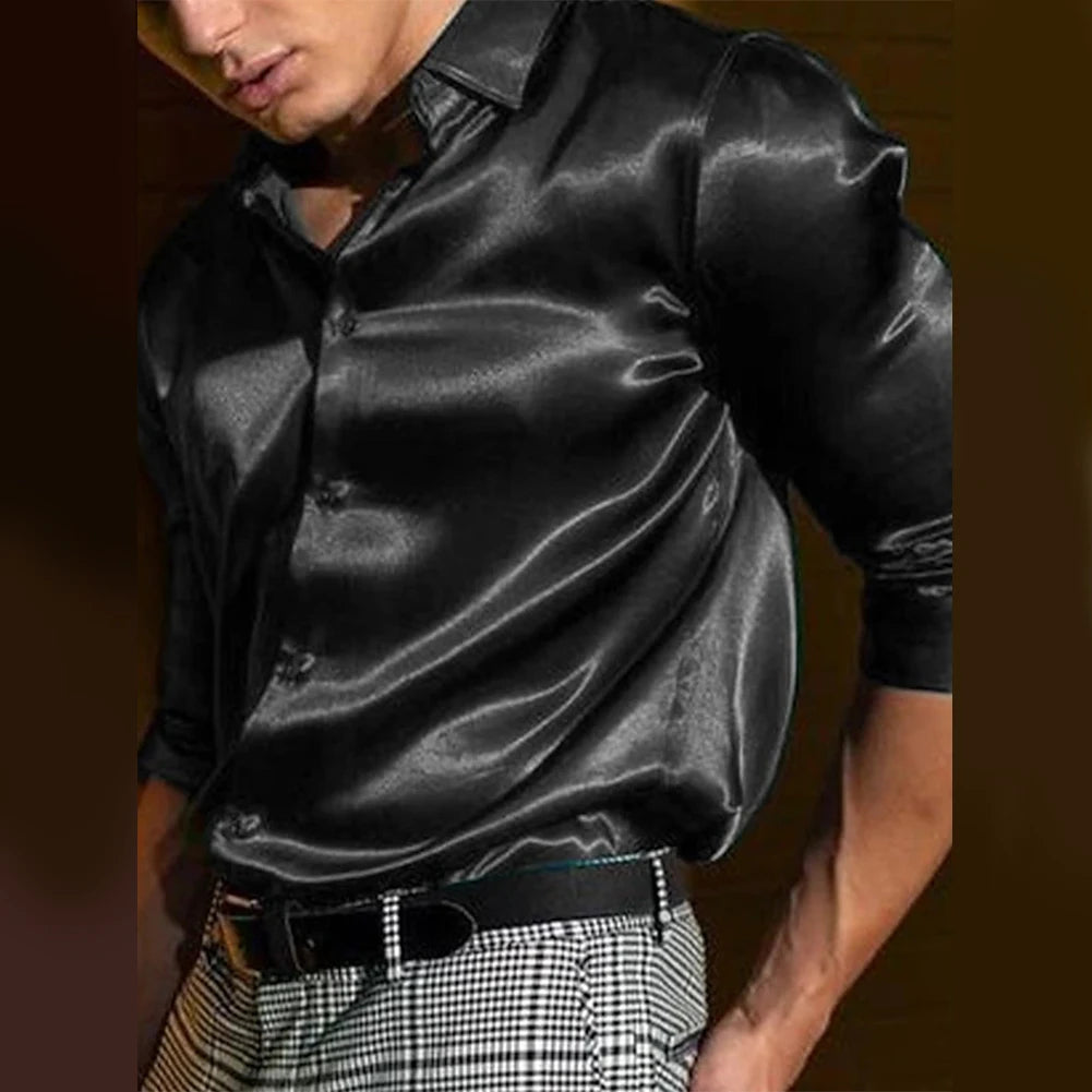 Chemise en Satin à Manches sulfpour Homme, Simple Boutonnage, ixde Mariage, Business, Mode Automne