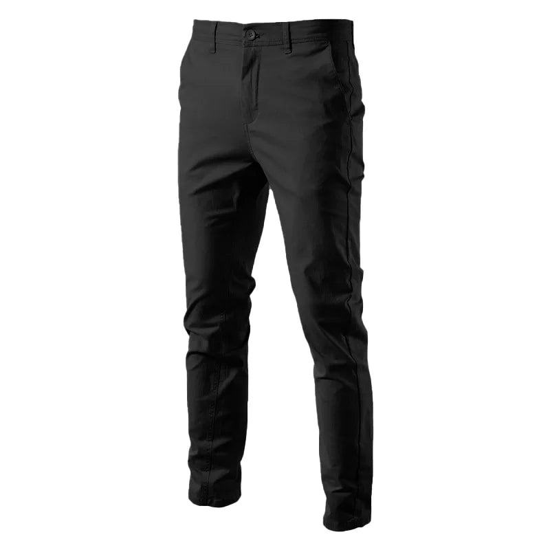 Nouveau Pantalon Décontracté d'Été 2026 pour Homme, 97% Coton, Couleur Unie, Coupe Slim Extensible, Gris, Fin, Style Business, Vêtement de Marque Masculin