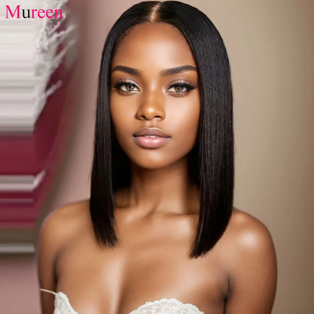 Perruque Bob droite sans colle, densité 250%, prête à porter, 100% cheveux humains pour femmes, perruques en cheveux naturels avec fermeture en dentelle 4x4