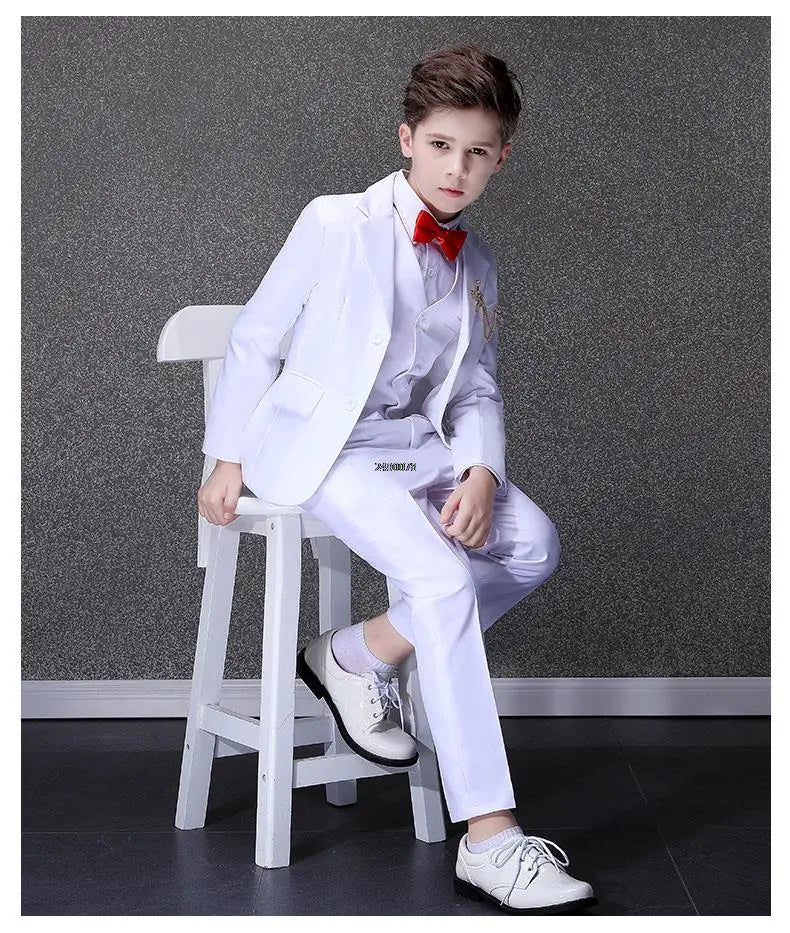 Ensemble de photographie de baptême blanc pour garçons de fleurs, robe de smoking d'anniversaire pour adolescents, costume de scène de remise des diplômes pour enfants, fête de mariage pour enfants