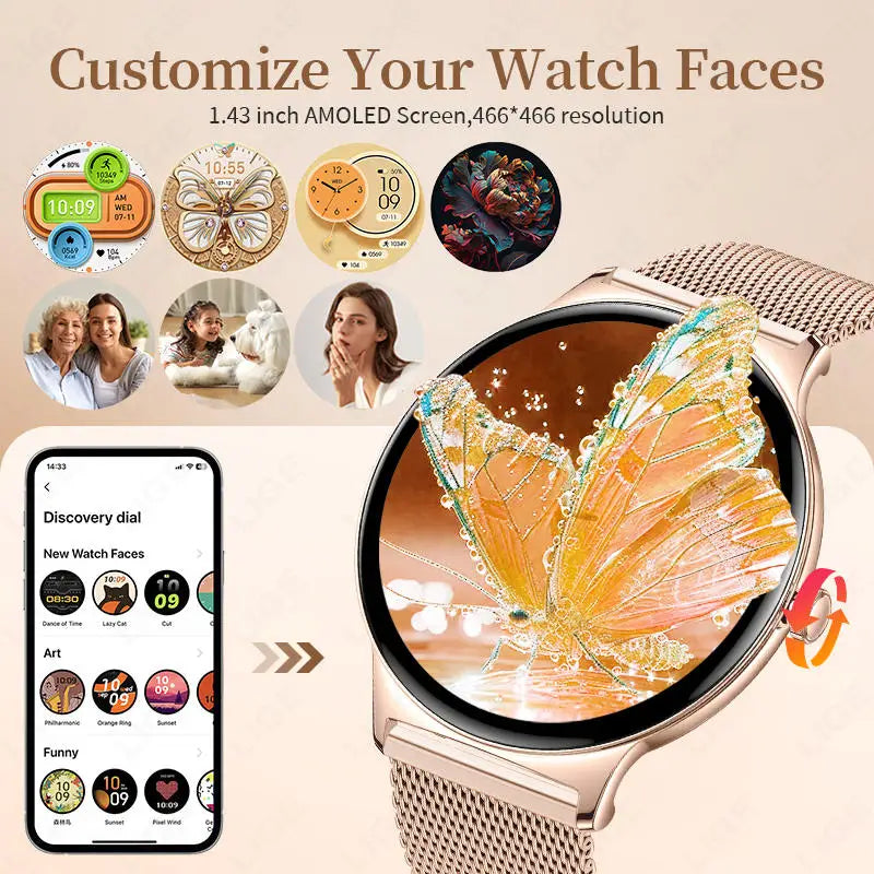 Nouvelle Montre Connectée Ultra-Mince 7,9 mm 2026 pour Femme avec Suivi de Santé, Affichage Permanent, Plus de 100 Modes Sportifs et Appel Bluetooth