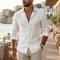 Chemise à manches longues pour hommes, en coton et lin, confortable, légère, style vacances, coupe ample, col à revers, chemises décontractées pour tous les jours