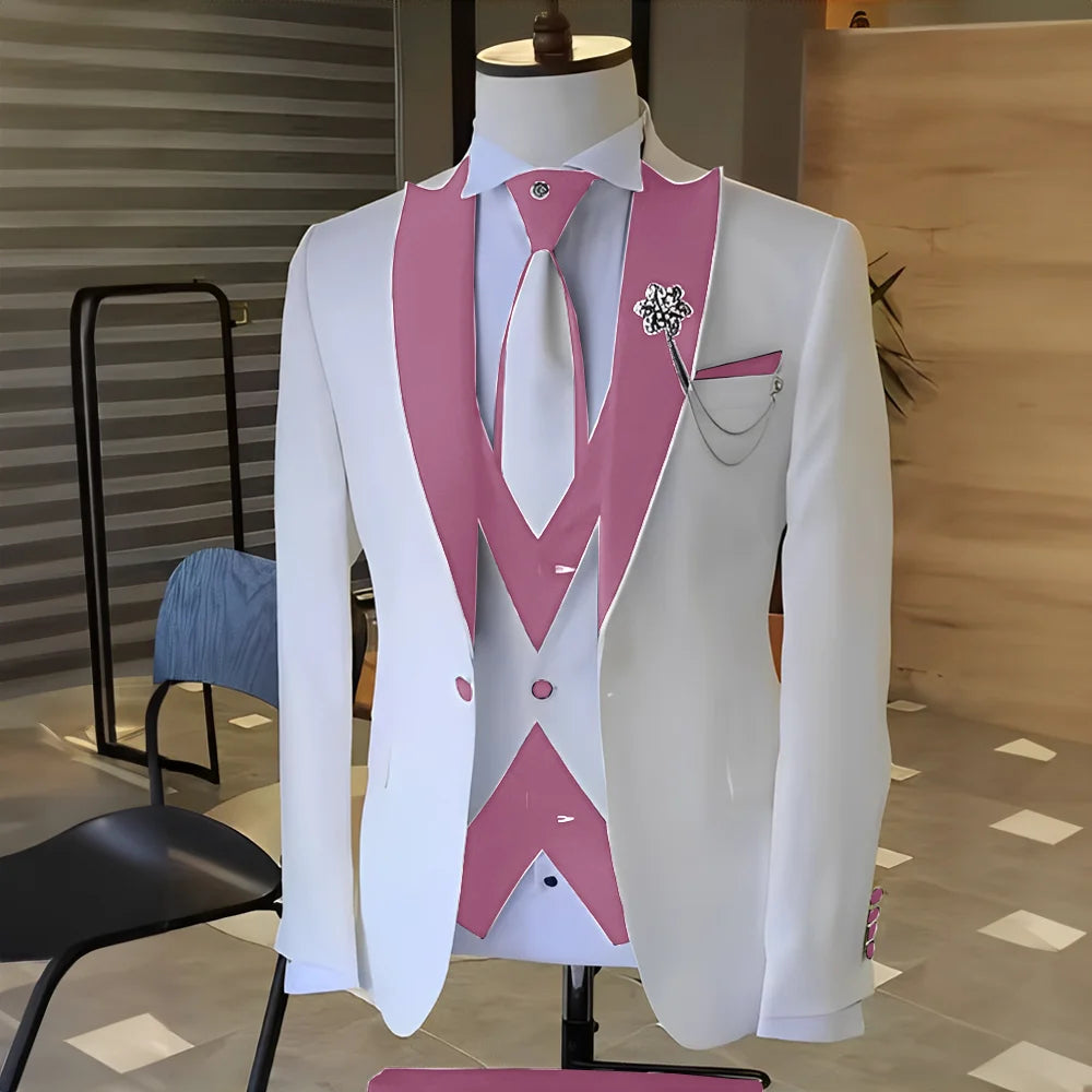 Costume Blanc et Noir pour Homme, Smoking de Mariage, Revers Patricia, Terno Mascul37, de Bal, Marié, Ensembles Blazer Slim Fit, 3 Pièces