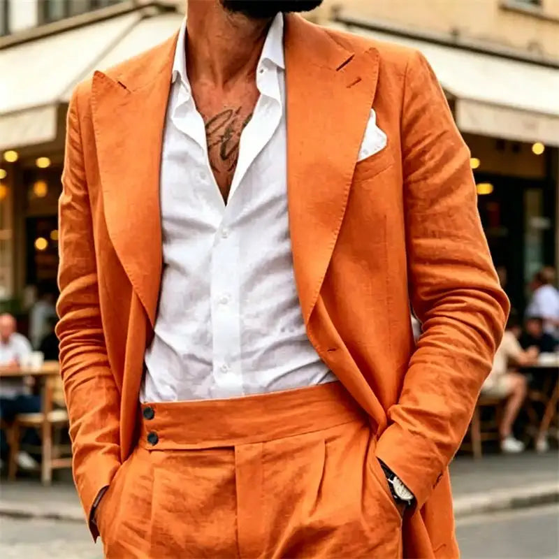 Ensemble de costume en lin 2 pièces pour homme – Coupe ajustée décontractée légère pour l'été – Blazer et pantalon pour la plage, mariage, bal de promo, soirée