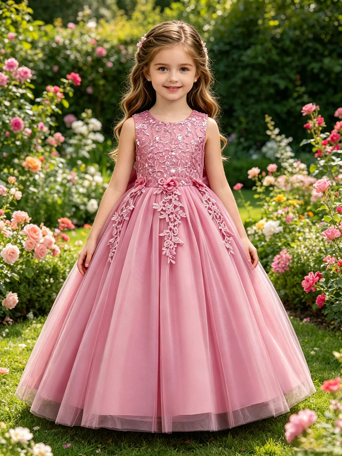 Nouvelle robe de demoiselle d'honneur pour fête d'anniversaire, robe de soirée adaptée aux filles de 4 à 12 ans, robe en tulle et dentelle pour enfants