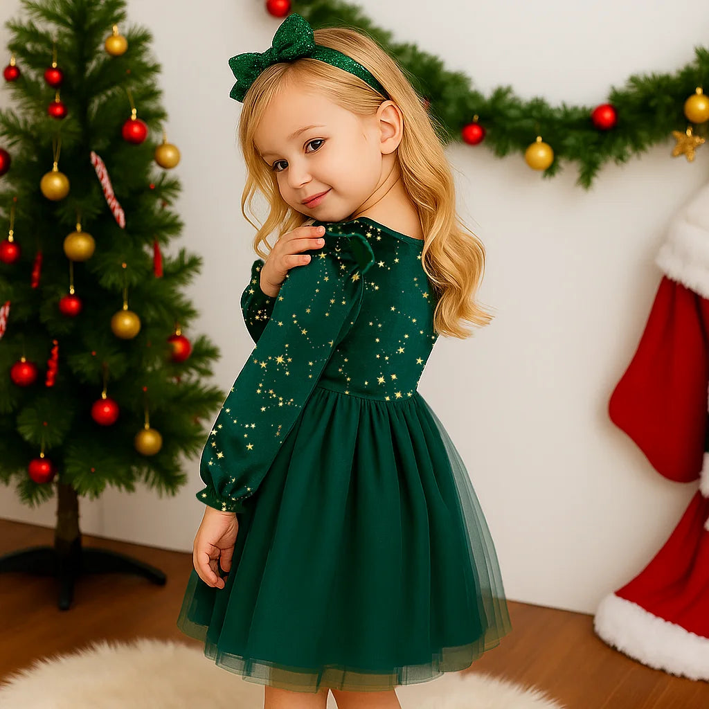 Robe d'automne et d'hiver en velours pour filles, tenue de princesse à manches longues avec nœud en maille, tenue de fête de nouvel an pour enfants, robe de fête Festive pour filles