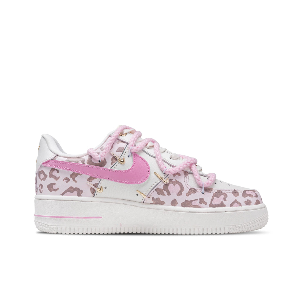Nike Air Force 1 Pink Leopard Leather Abrasion Resistant Low top Skateboard Shoes pour femme rose