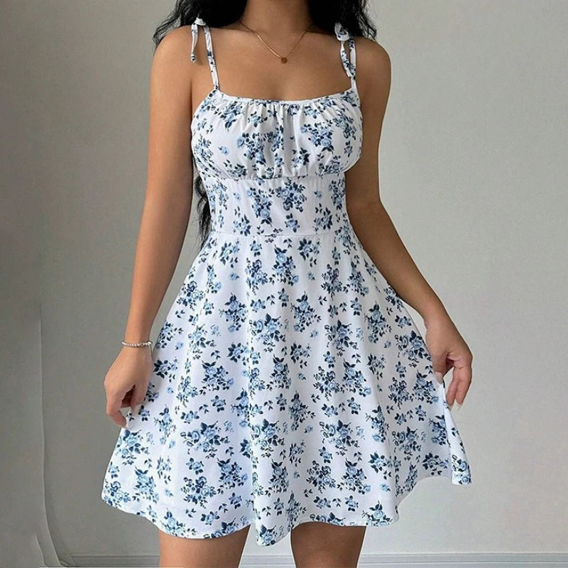 Robe courte de plage à bretelles Spaghetti florales pour femmes, robes pour femmes, vêtements pour femmes, vêtements pour femmes, robe de soirée, nouveauté 2025