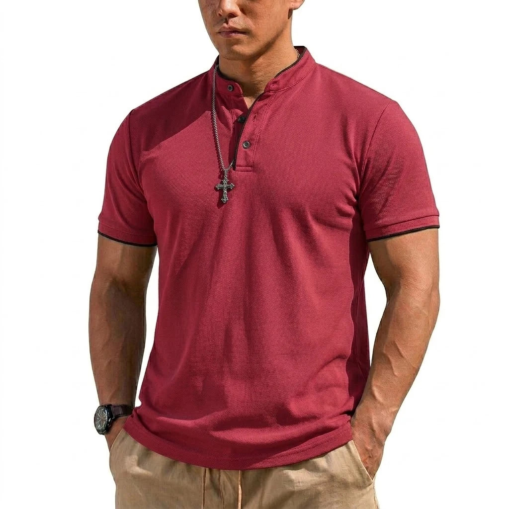 Chemise Henley à manches courtes pour homme, chemises polo à boutons, t-shirts classiques sans col pour homme, t-shirt de randonnée respirant de luxe, t-shirt de sport