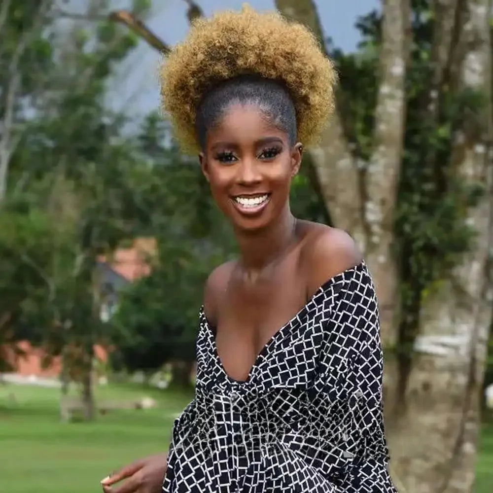 Extensions synthétiques queue de cheval Afro avec cordon de serrage, 10 pouces, pour femmes noires, 4b 4c, cheveux crépus bouclés, chignon, perruques queue de cheval, usage quotidien