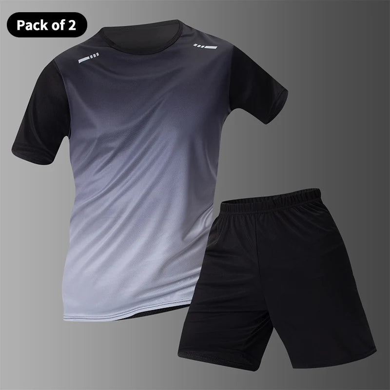 1/2/4/6 pièces hommes Style sportif saisonnier dégradé séchage rapide multicolore haut à manches courtes décontracté course noir ensemble Short et haut
