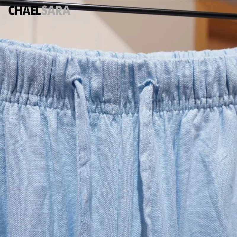 Pantalon droit décontracté en lin mélangé de haute qualité pour femme, avec cordon de serrage, poches et couleur unie, nouvelle collection Printemps-Été 2026