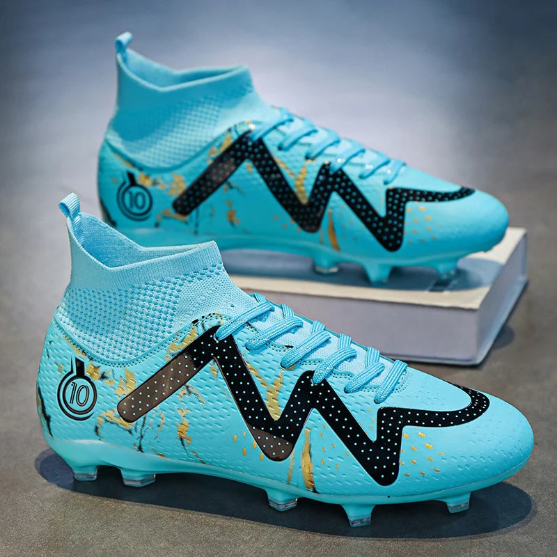 Chaussures de Football professionnelles FG/TF pour adultes, bottes de Football à longues pointes antidérapantes, crampons à cheville haute pour jeunes enfants, baskets de Football en herbe ﻿