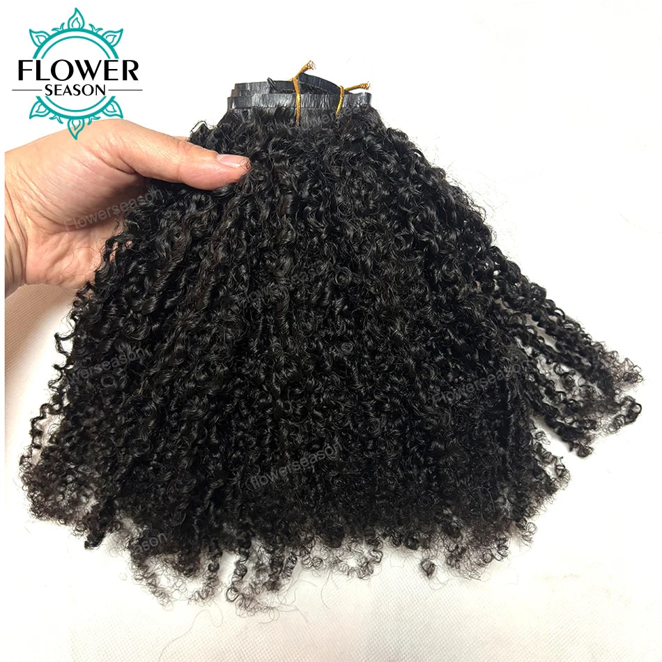 Afro crépus bouclés pince ins Extensions de cheveux cheveux humains sans couture PU pince dans la trame de peau de cheveux 7 pièces/ensemble 120g tête complète pour les femmes noires